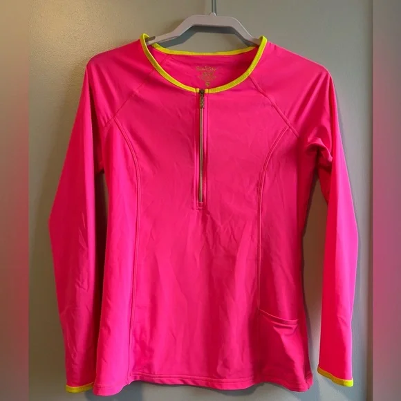 LILLY PULITZER Bright Pink Long Sleeve Athletic or Swim Top - Picture 1 of 6